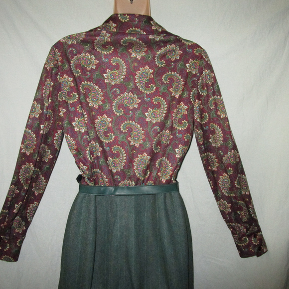 Vintage 70s M Paisley Pinstripe Secretary Dress - Picture 6 of 8